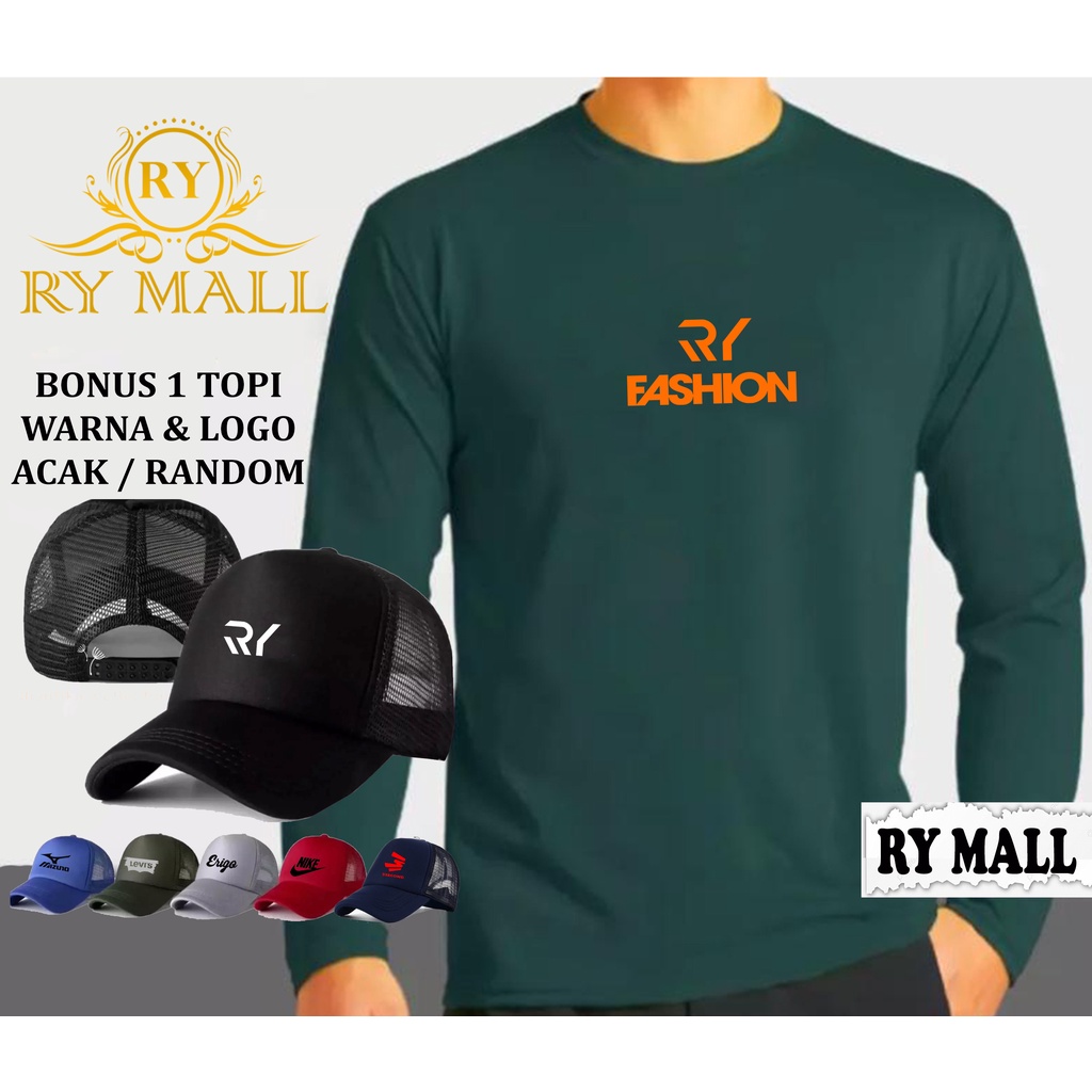 BONUS TOPI.. Kaos Lengan Panjang RY FASHION Orange + Topi Random / Kaos Pria / kaos Polos