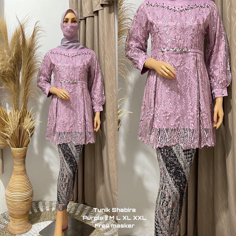 KEBAYA TUNIK SHABIRA BAHAN BROKAT TILE MUTIARA MEWAH