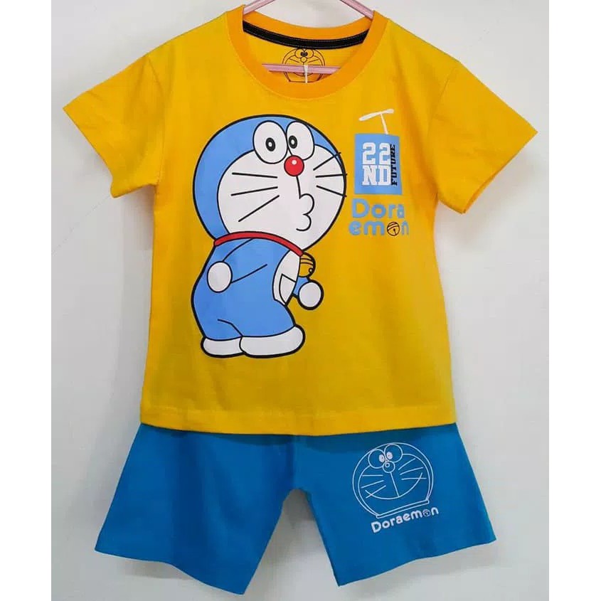 Setelan Kaos  Anak  Karakter Doraemon kuning 1 10 tahun 