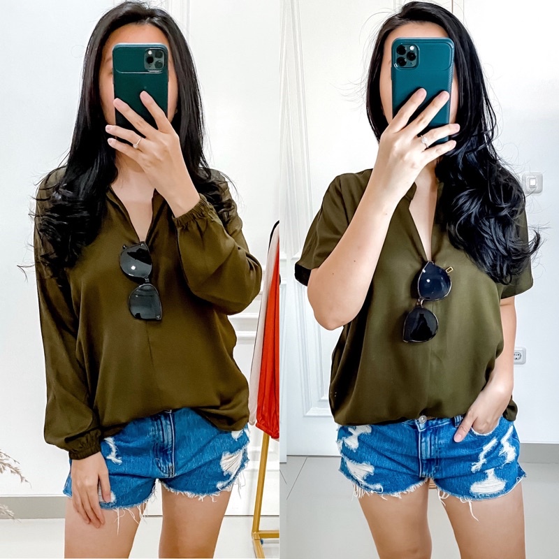 Double Lucky / Basic Twill / Atasan Rayon / Baju Atasan Wanita / All Size-Army