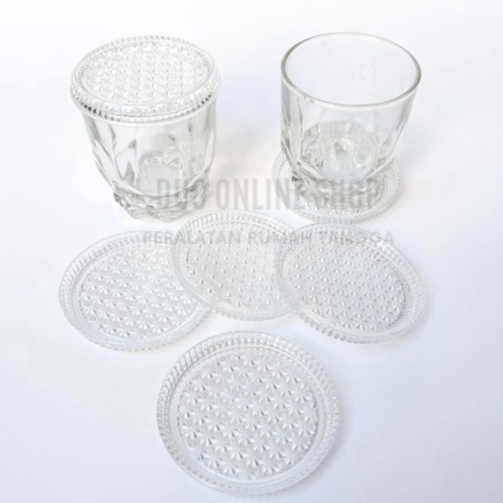 12bh Tatakan alas gelas bahan kaca beling bisa multifungsi tutup dan tempat sambal