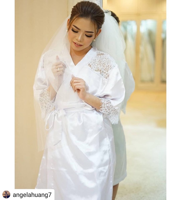 Kimono bride wedding satin renda mix lace / kimono pengantin / kimono lace / kimono brokat / kimono bride / kimono putih pengantin