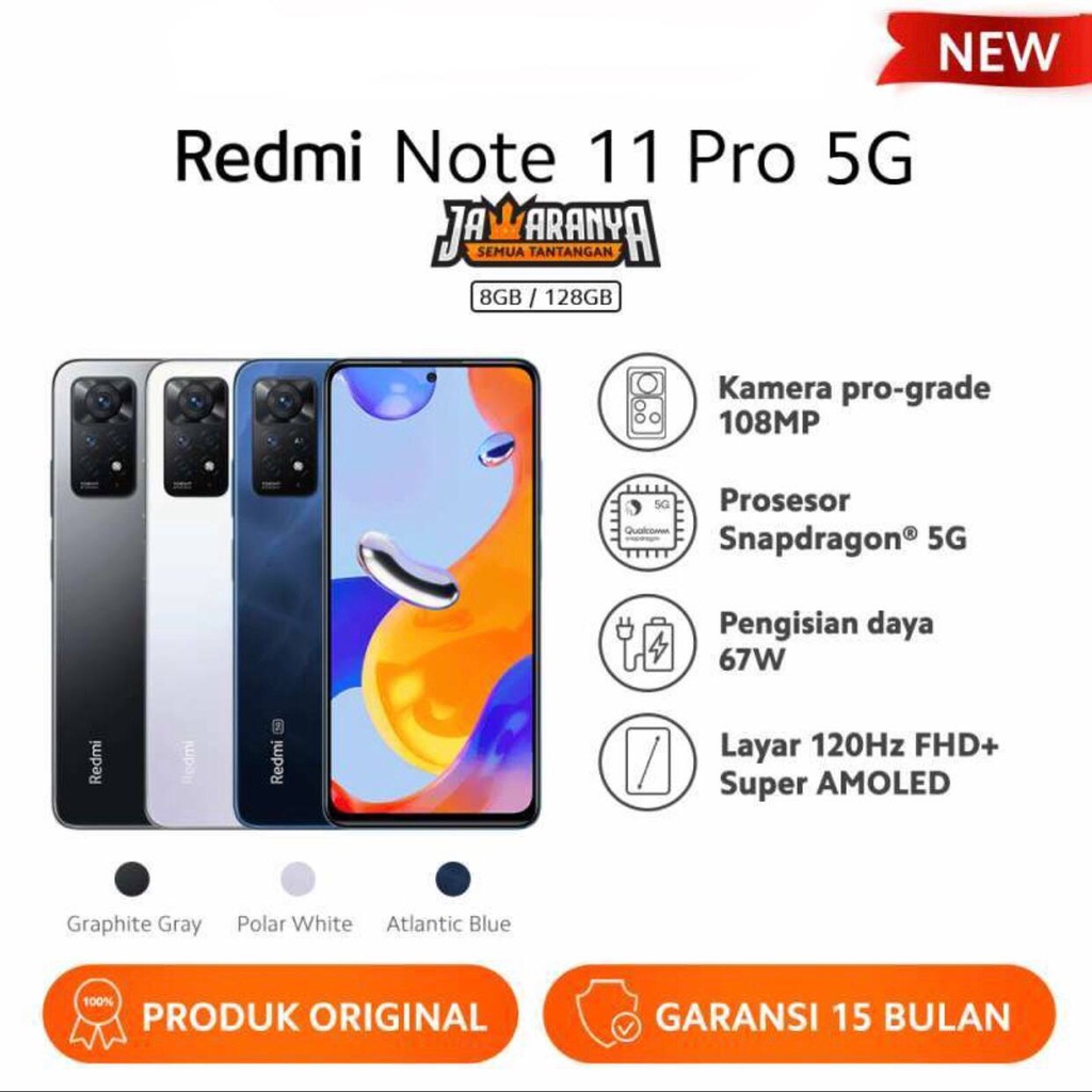 Xiaomi Redmi Note 11 Pro 5G [8GB+128GB] Snapdragon 695 5G - 108MP Triple Camera - 6.67&quot; Super Amoled - 5000mAh Garansi Resmi Xiaomi 15 Bulan