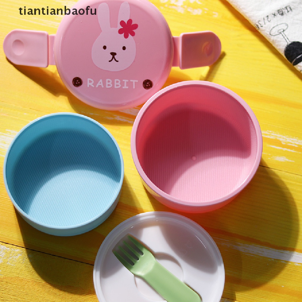 Kotak Makan Siang Bento Mini Double layer Bentuk Bulat Ukuran 540ml Gaya Jepang Untuk Anak