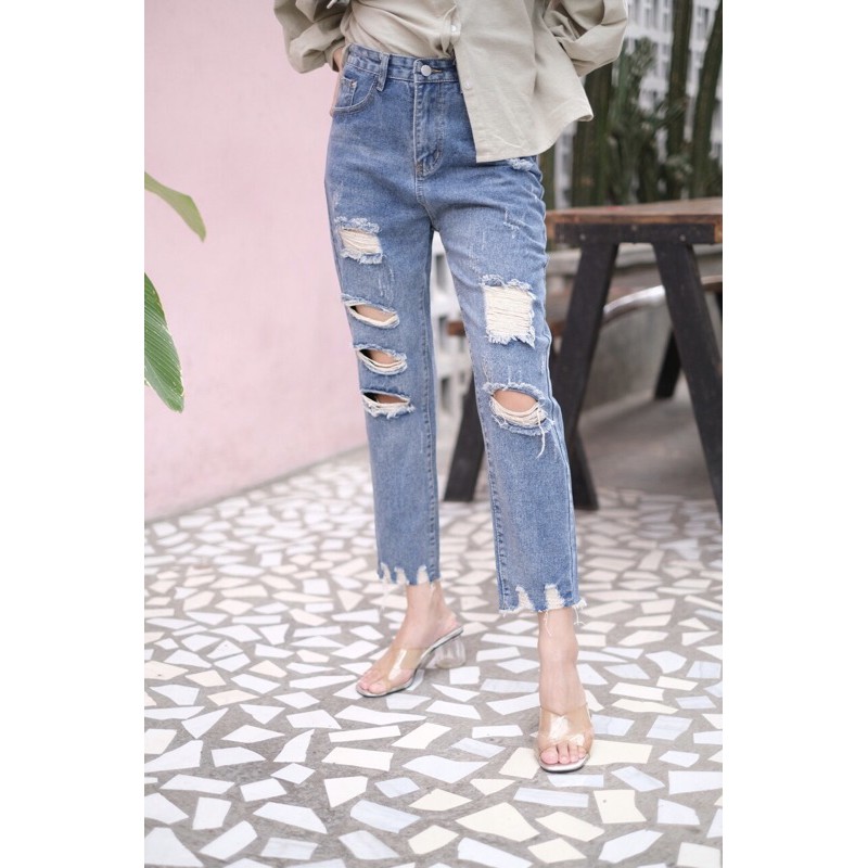 VIERLIN - Jeans 8828 - CELANA JEANS SOBEK WANITA RIPPED HIGHWAIST