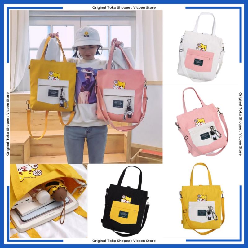 Tas Totebag Wanita Resleting Bahan Kanvas Tote Bag Fashion Cewek