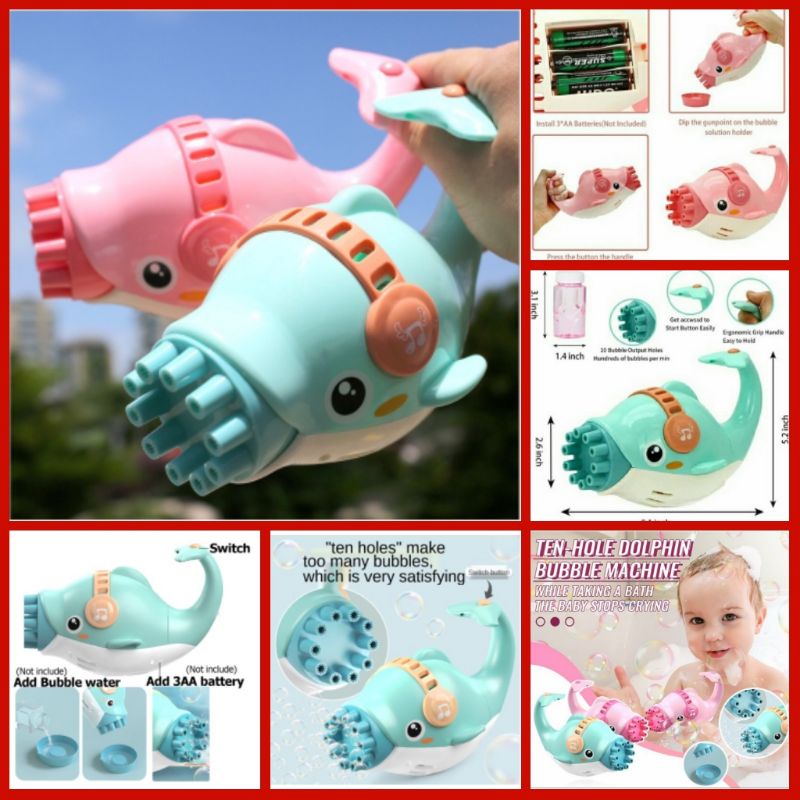 Mainan Dolphin Bubble Gun Besar / Mainan Anak Bubble Gelembung Sabun Dolphin