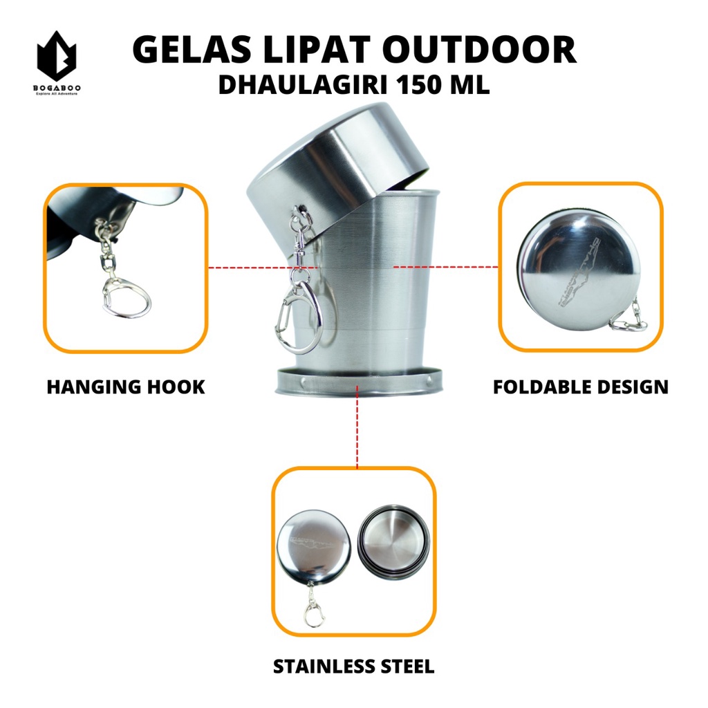 Gelas Lipat Ukuran 150 ml - Gelas Lipat Dhaulagiri - Gelas Stainlis - gelas outdoor - gelas hiking - folding glass