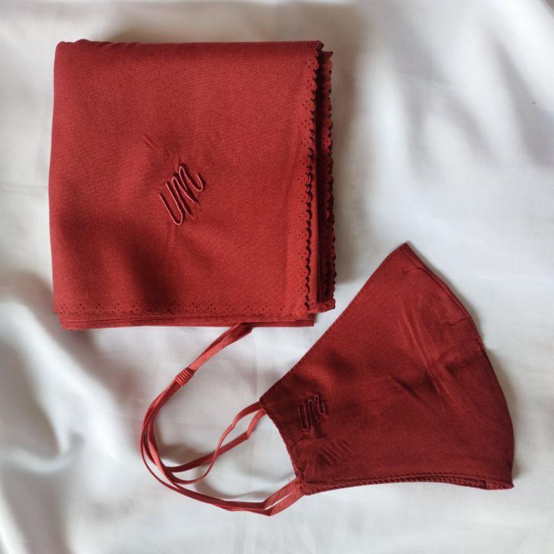 Jilbab umama voal miracle plain masker LC bordir UM lasercut grosir promo random ecer-UM~Maroon
