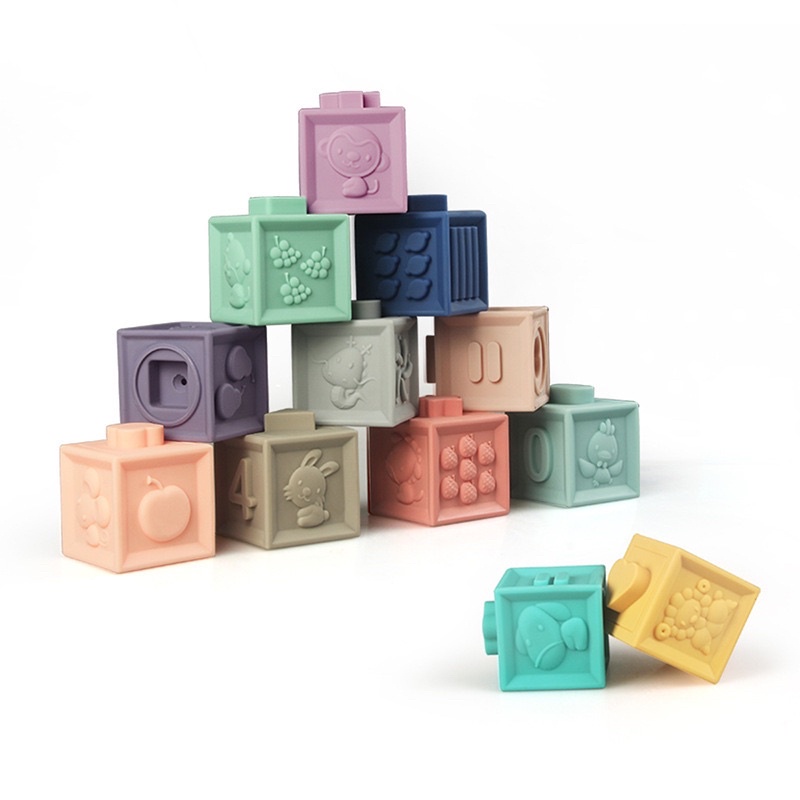 Mainan Balok Silikon silicone 12pcs Edukasi Bayi | soft building block cube silicone