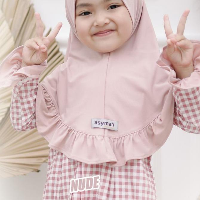 ● LIMITED EDITION  Gamis Anak Kotak-Kotak Bahan Katun Raline Series Warna Nude By Asymah ☝