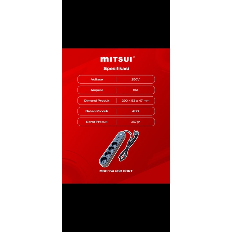 Stop Kontak Mitsui 4 Lubang + 3 USB Port MSC154