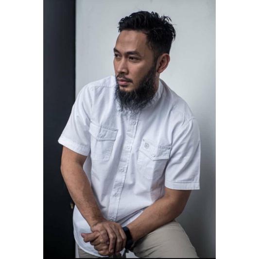 BHIRAMA Kemko Tactical White Lengan Pendek Kemeja Koko Pakian Pria
