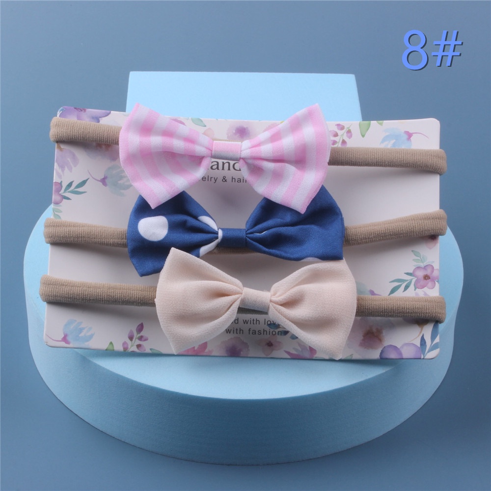 BN21 NEW (1 set 3 pcs) Satu set bandana nylon bayi / headband bayi dan anak motif pita