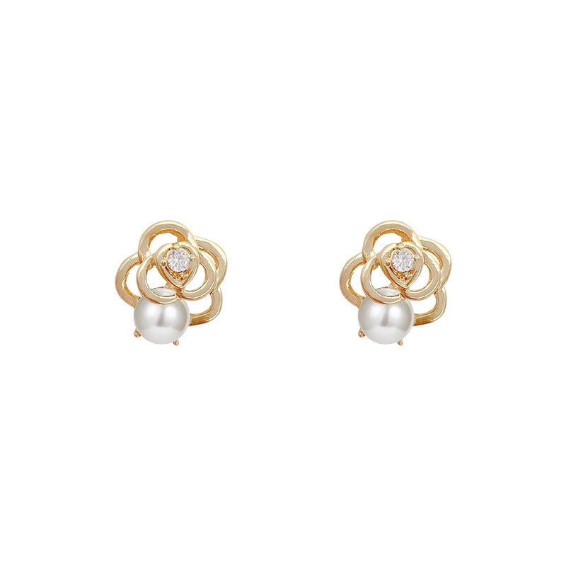 Anting Stud Mutiara Bunga Camellia Gaya Elegan Untuk Wanita