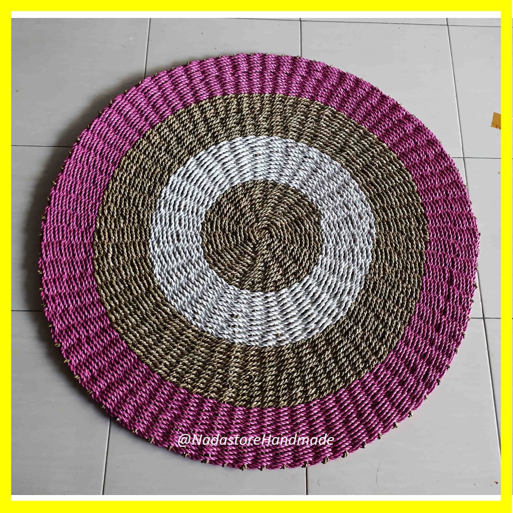 Rug Seagrass Pink Kombinasi 120 cm / karpet anyaman / Tikar Bulan