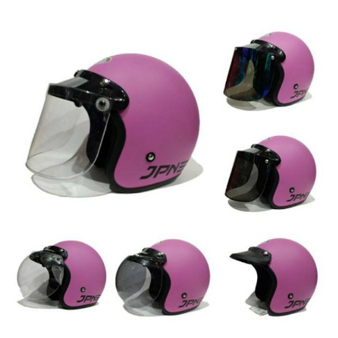 Helm Bogo JPN Retro Pink Doff kaca flat datar