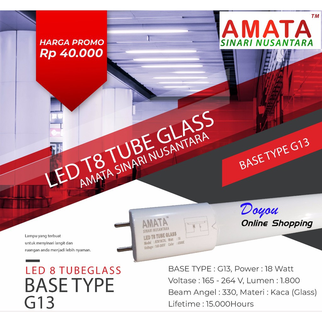 Lampu LED AMATA T8 Tube Glass 1,2M, 18W