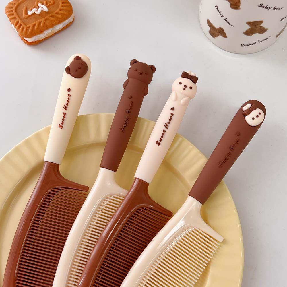 Rebuy Sisir Kartun Wanita Kawaii Bear Bunny Hairdressing Milk Tea Color Handle Sikat Rambut