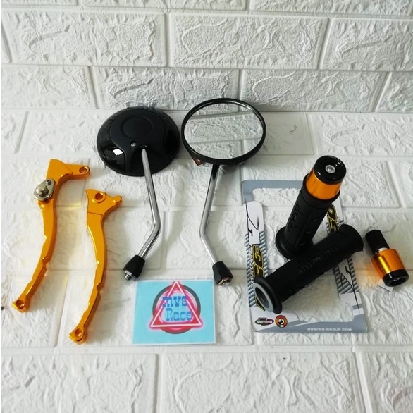 Spion Bulat Tangkai Crome + Handle Rem Variasi + Handgrip Hitam+ Jalu Stang 2Tone - Fazzio 125. Fino