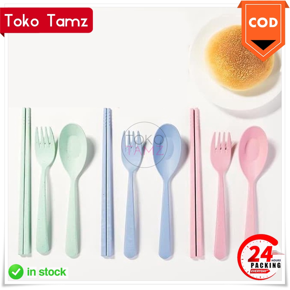 FLASH SALE COD MAKASSAR Set Travel Sendok Garpu Sumpit Shopee Toko Tamz