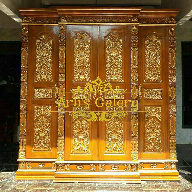 Almari pakaian gebyok pintu 4 kayu jati furniture jepara