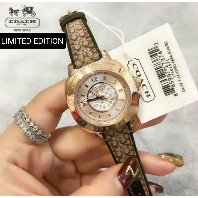 Original 100% Jam Coach Leather RoseGold Wanita 35mm