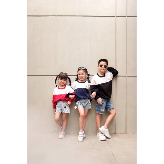 Crewneck kombinasi Anak /Sweater kombinasi anak/ embordery (Unisex) Kombinasi Warna