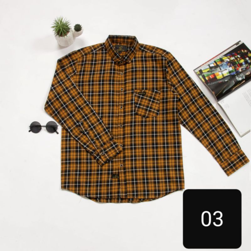 Kemeja Flanel Lengan Panjang Pria Kuning Hitam | Fashion Pria | Hem Pria | Kemeja Kekinian