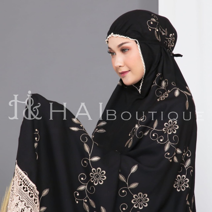 MUKENA DEWASA GRACELLA BORDIR RAYON PREMIUM JUMBO RENDA MEWAH MURAH - Hitam, Teratai