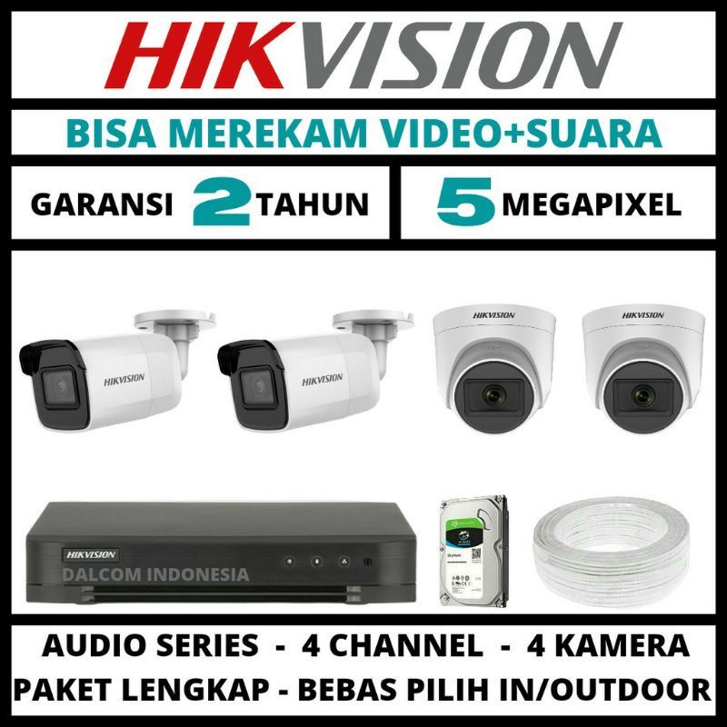 Paket CCTV Hikvision 5MP 4 Channel 4 Kamera Turbo HD Kamera CCTV & DVR