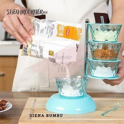 SHENAR TEMPAT BUMBU CRYSTAL 4 SUSUN PUTAR / CRYSTAL ROTARY SEASONING BOX 4 IN 1 / KOTAK BUMBU DAPUR, SHENARCORNER168