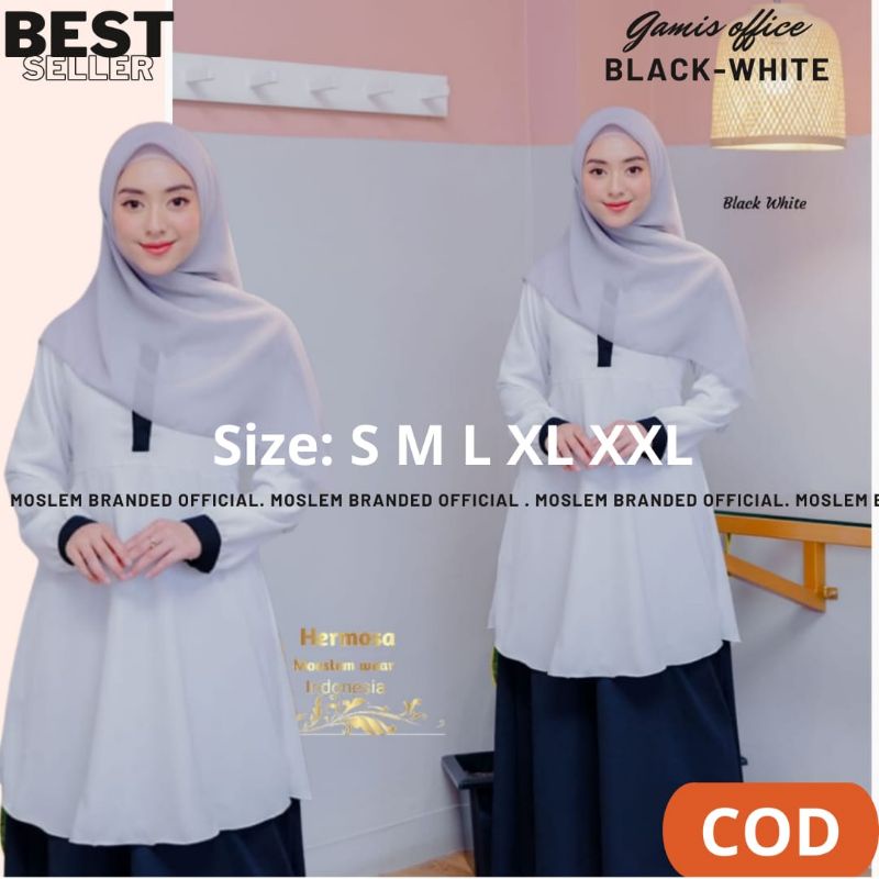 Gamis Original Branded, Gamis Terbaru, Gamis Office/Gamis Kantor Hitam putih/Seragam kerja/Gamis res