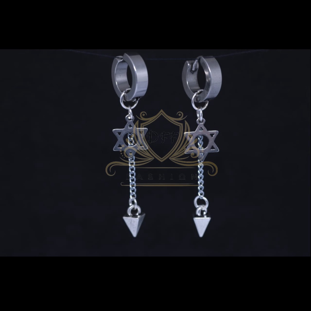 VIRAL Anting Bintang Hexagram Rantai Titanium steel / Anting Pria Wanita Gantungan Piercing Xuping / anting korean style/ anting six pointed star