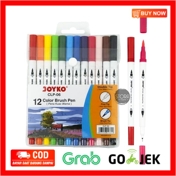

(BISA COD) Joyko Brush Pen Colour Dual Tip Spidol Set 12 Warna CLP-06