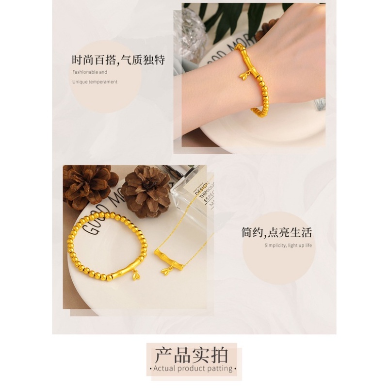 Goldkingdom Fashion Perhiasan 24K Bangkok Aksesoris Ready Stock Heritage Manik-Manik Gelang Padat Buram Bambu Liontin Kalung Untuk Wanita