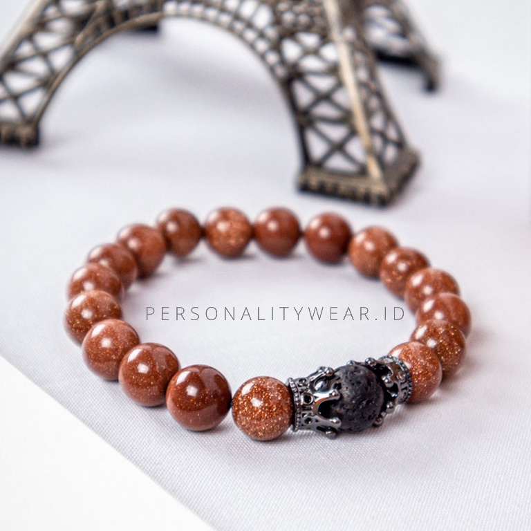 Gelang Pria Wanita Cowok Cewek Keren Simple Dewasa Batu Pasir Emas dan Lava Rock Hitam ASLI Alam Natural