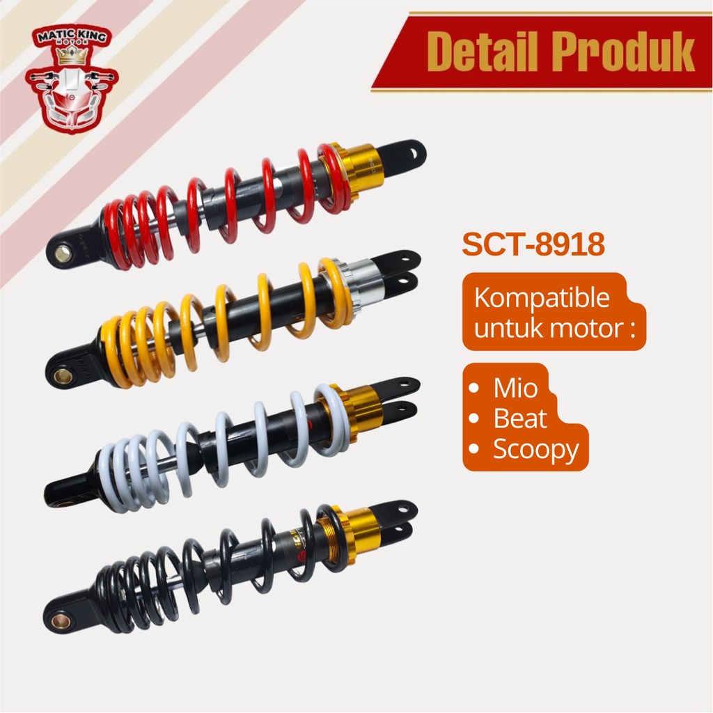 Mono Shockbreaker shock belakang Vario Beat Scoopy Mio Freego Fino SCT-8918 335mm Yellow Scarlet Racing