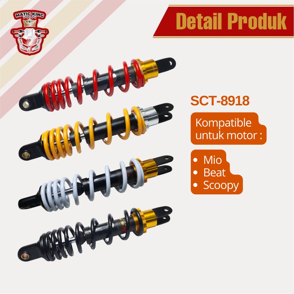 Mono Shockbreaker shock belakang Mio Sporty Smile M3 S Z Freego Gear Fino Soul GT 110 115 SCT-8918 310mm Yellow Scarlet Racing