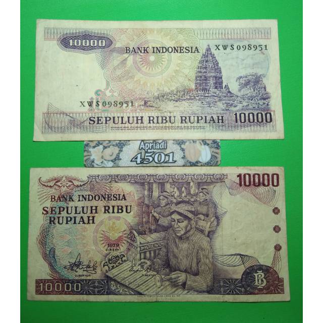 UK021 UANG KUNO ASLI 10000 RUPIAH PEMAIN GAMELAN TAHUN 1979 KOLEKSI UANG KERTAS LAMA MAHAE NIKAH #VF