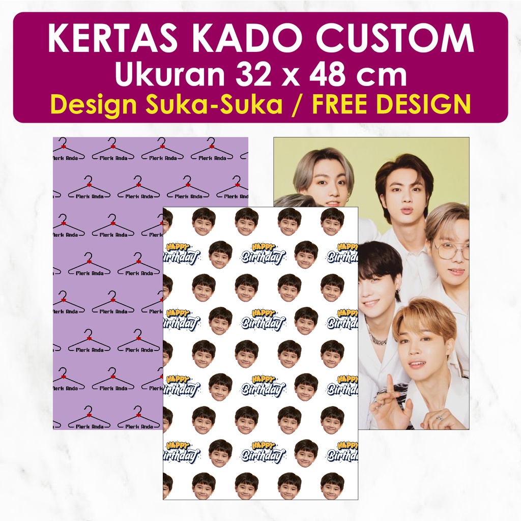 

Cetak Print Kertas Kado Custom Free Edit Design ukuran A3+ A3 32x48 cm WRAPPING PAPER CUSTOM