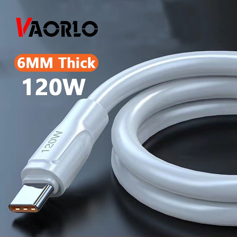 Vaorlo 6A 120W Kabel Charger USB Tipe C Tebal 6MM Panjang 1M 1.5M 2M Untuk Xiaomi Huawei