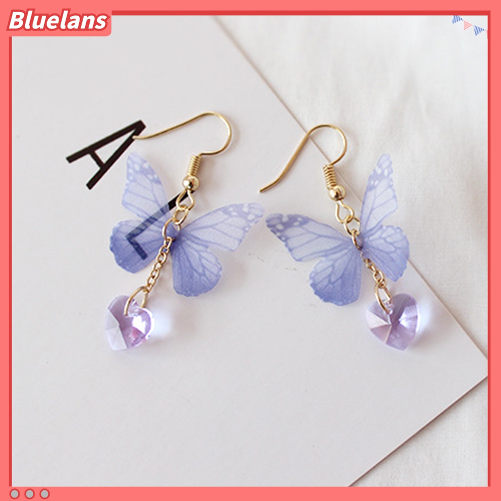 Anting Kait Panjang Menjuntai Desain Butterfly Heart Gaya Elegan Untuk Wanita