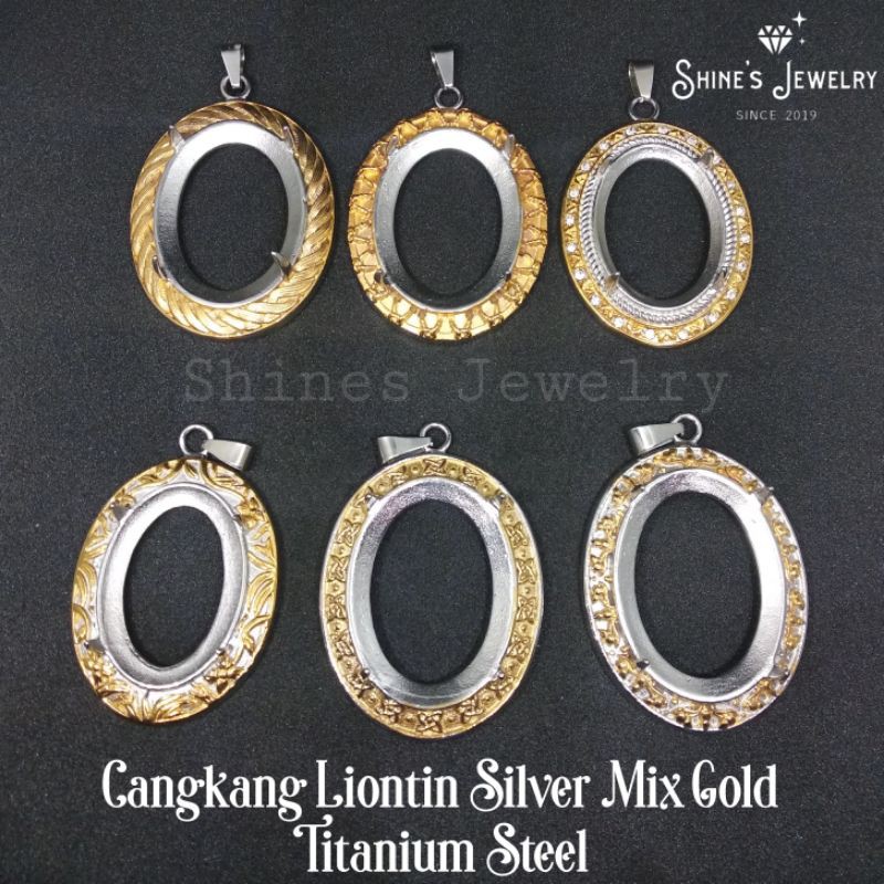Emban Cangkang Liontin Silver Mix Gold Titanium Steel