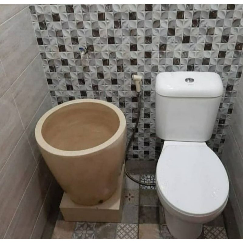 Bak mandi minimalis marmer tipe gelas plus tutup kayu jati, FREE ONGKIR BEKASI KOTA