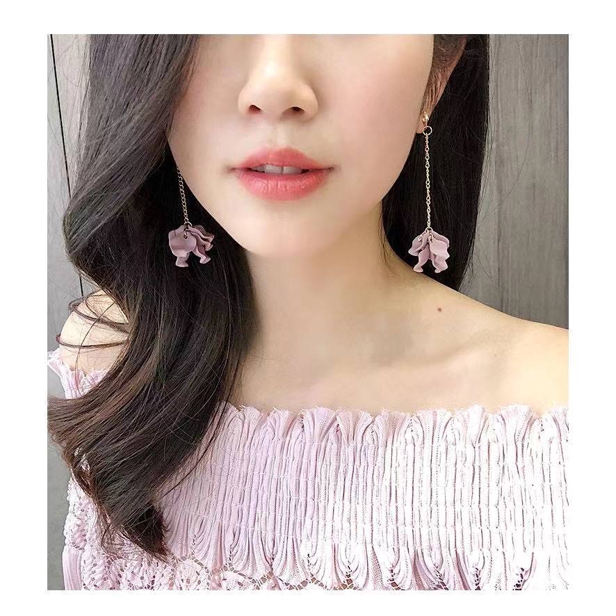 Anting Wanita Anting Bunga Dusty Pink Rumbai Mutiara Permata Aksesoris Fashion Earrings