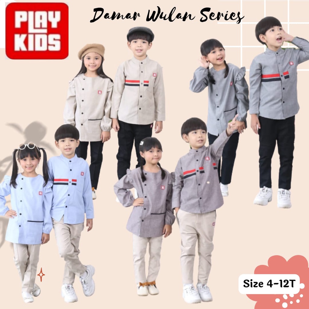 Setelan kemeja Couple Damar Wulan Series by Playkids SIZE 4 -12 T / Set Kemeja Koko Anak Couple / Se