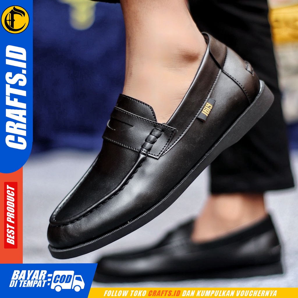 Sepatu Formal Pria Sepatu Casual Pria Kulit Pu Slop Sepatu Pantofel Kerja Kantor Kuliah Kondangan Sepatu Hitam Pria CRAFTS PENNY