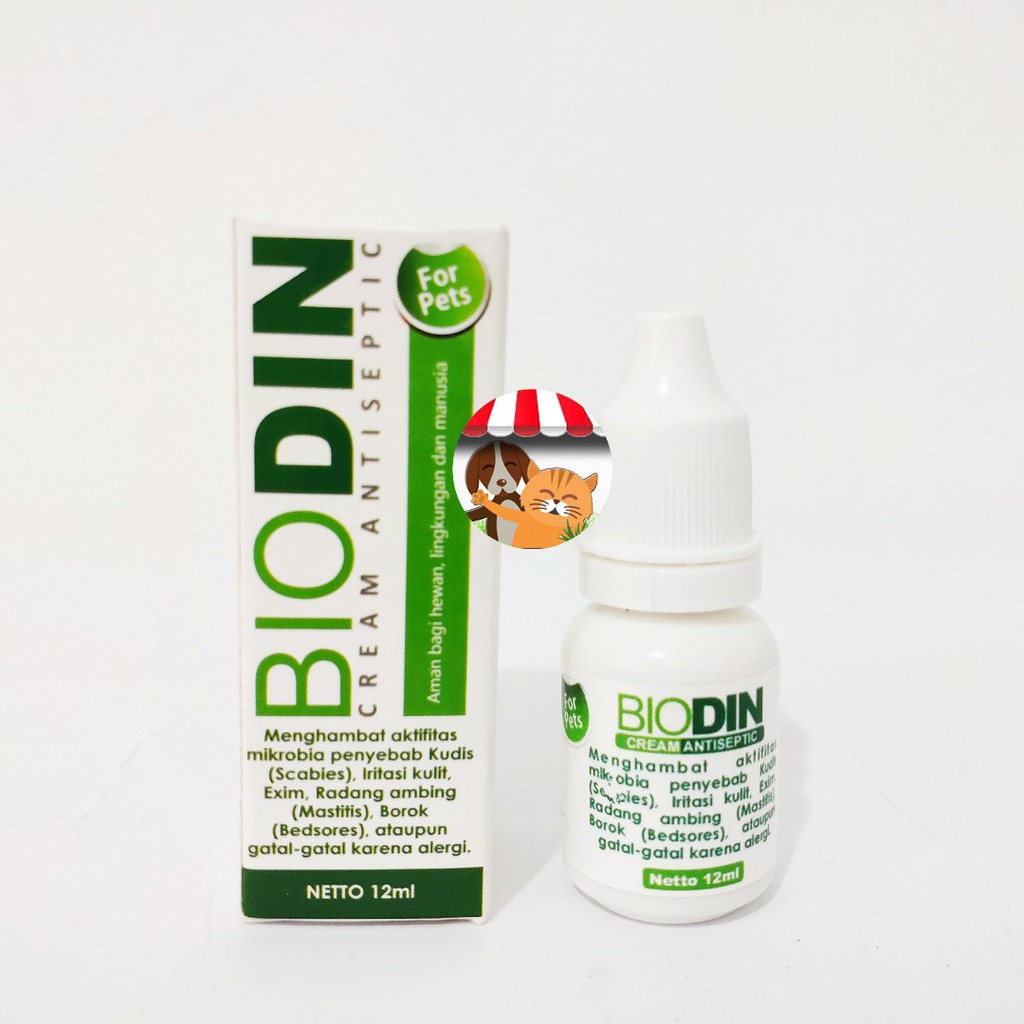 Biodin Antiseptik 12ml- Obat Tetes Scabies Demodex Luka Borok Hewan