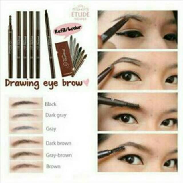 (COD) Etude house drawing eyebrow / eye brow + brush ( pensil alis + kuas )